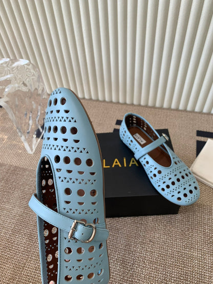ballet flat in vienne turquoise blue lambskin