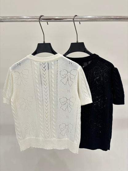 Chanel 2026 Short-Sleeved Top with Bow Tie Cotton 394741