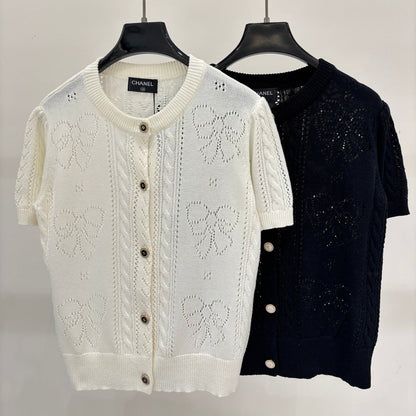 Chanel 2026 Short-Sleeved Top with Bow Tie Cotton 394741