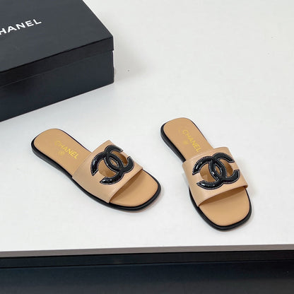 CC Slippers In Dark Beige Calfskin 149746