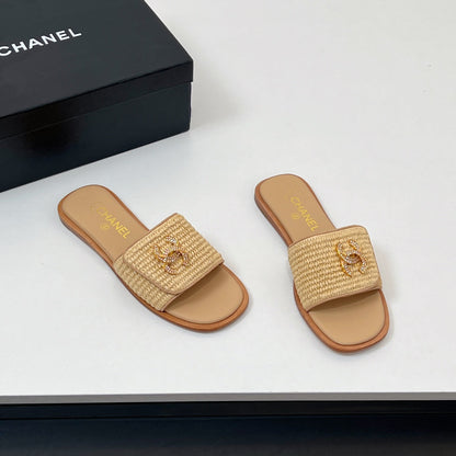CC Slippers In Dark Beige Palm Fiber 149727