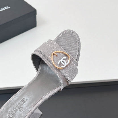 CC Mule Sandals In Grey Canvas Fabric 149438