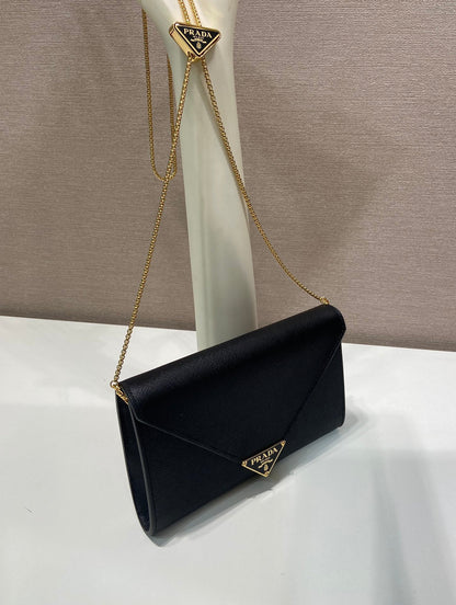 PRA Cross pattern envelope bag black leather 341148