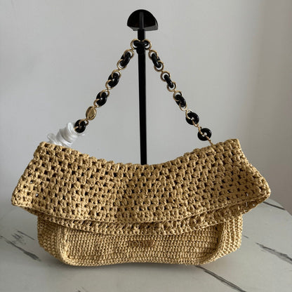 Loewe 2025 Ola 26 Bag Beige Black Raffia Calfskin 274681