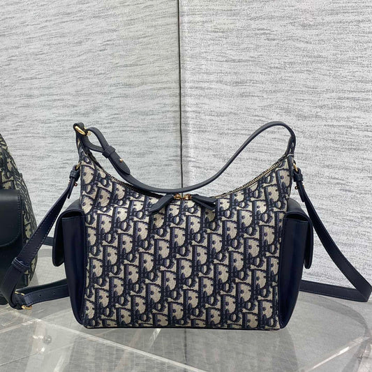 CD Medium Dream Bag 24 Blue Oblique Jacquard and Calfskin