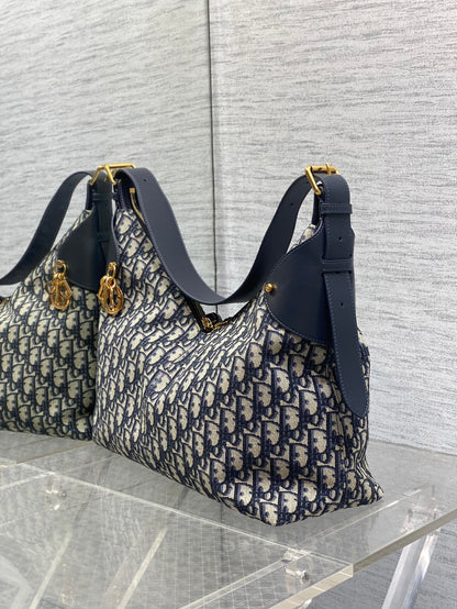 Dior 2025 Voyage Bag 34cm Navy Blue mix Beige Canvas Leather 270576