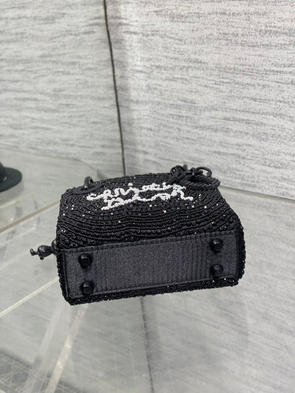 Dior 2026 Lady Art Mini Bag 12cm Black Cotton Leather 352144