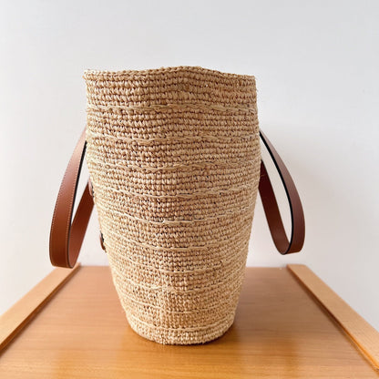 MEDIUM SUPPLE 30 CLASSIC PANIER BEIGE RAFFIA TAN CALFSKIN