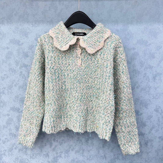 CC 2025 Petal Collar Pullover Sweater Blue Pink Wool 325851