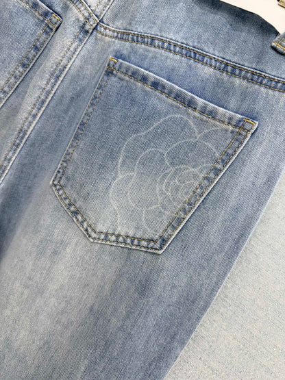 Chanel 2026 High-waist With Patterned Belt Jeans Blue Cotton 271519