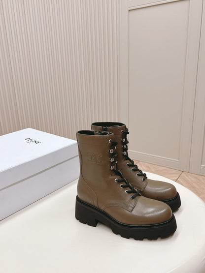 TRIOMPHE RANGERS MID LACE-UP BOOT IN CHOCOLATE BROWN CALFSKIN