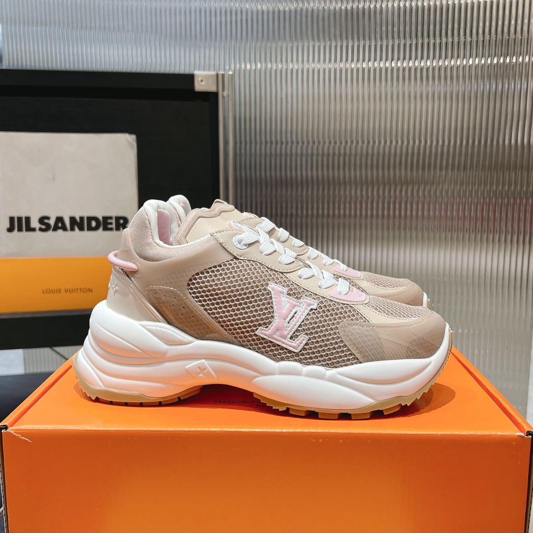 LV Run 55 Sneaker 50mm Brown Pink Polyester Mesh Fabric