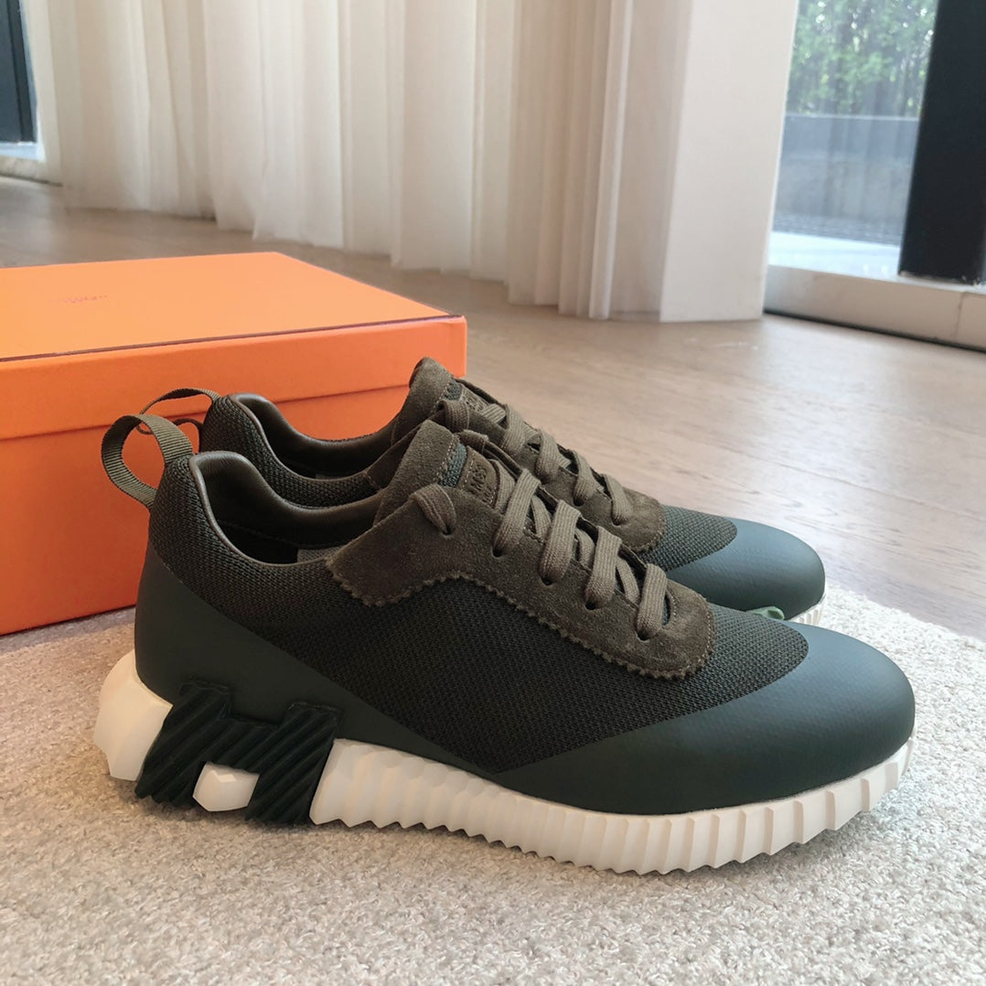 HM Men's 25 Bouncing Sneaker Dark Green Mesh Cowhide 639252