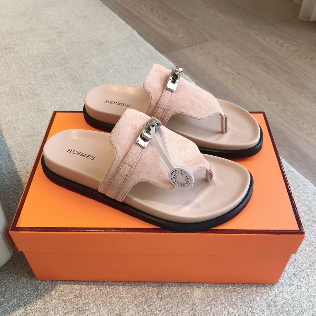 Empire Sandal Peach Lambskin Suede Goatskin