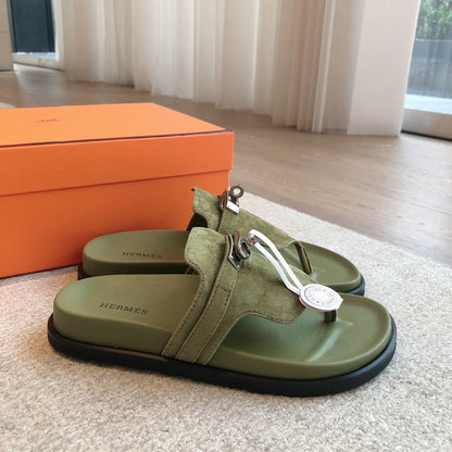 Empire Sandal Olive Lambskin Suede Goatskin