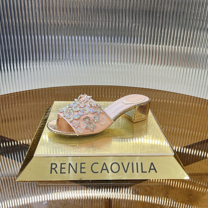 RC 25 Butterfly Flower Rhinestone Satin Sandals Pink Sheepskin 242920