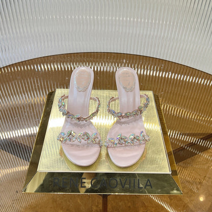 RC 25 Butterfly Flower Thick Heel Sandals Pink Sheepskin 242921