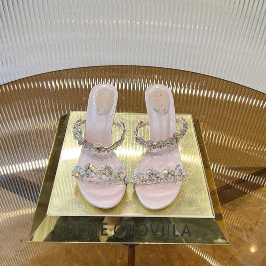 RC 25 Butterfly Flower Thick Heel Sandals Pink Sheepskin 242921