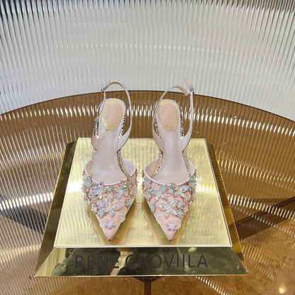 RC 25 Butterfly Flower Thick Heel Pink Sheepskin 242923