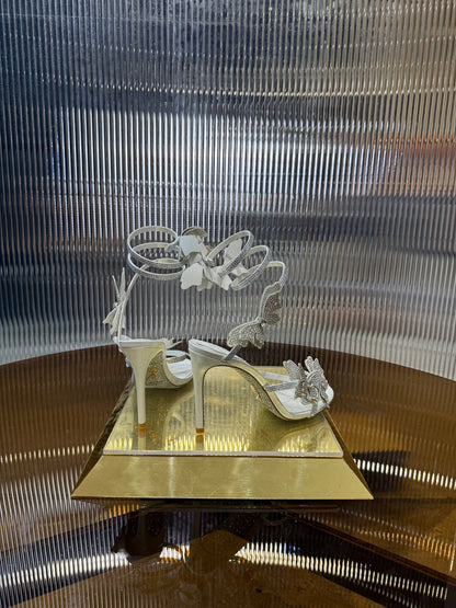 RC 25C Stiletto Sandals White Silk Rhinestone 275775