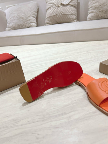 CL 25 Slippers Oranger Top Layer High Gloss Calfskin 307498