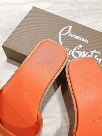CL 25 Slippers Oranger Top Layer High Gloss Calfskin 307498