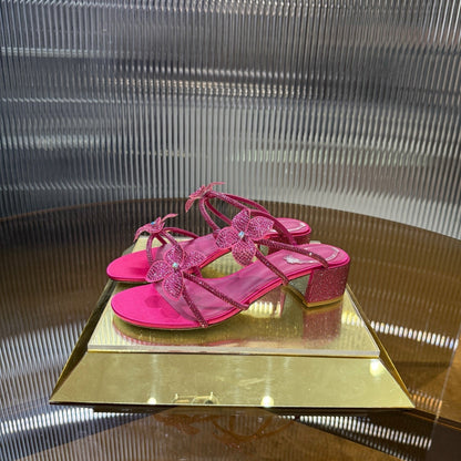 RC 25C Flower Sandals Pink Sheepskin Rhinestones 314822