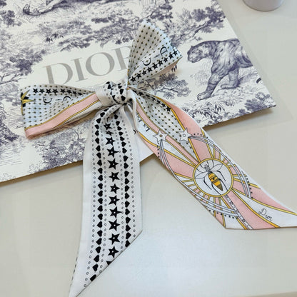 CD Twilly Mini Scarf 105cm Tarot Card White Pink Mulberry Silk 928084