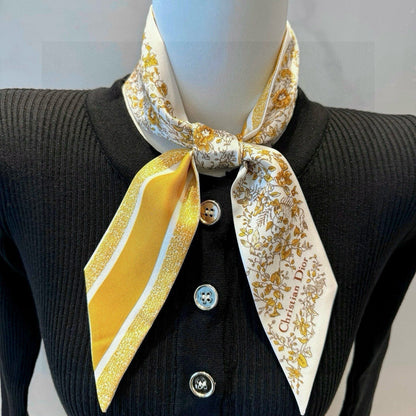 CD Twilly Mini Scarf 105cm Yellow Colorful Mulberry Silk 941921
