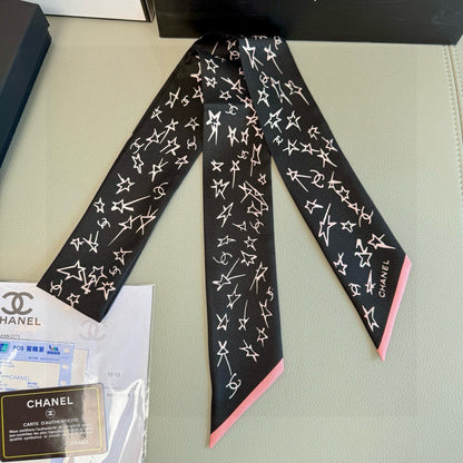CC  Twilly Mini Star 120cm Black White Mulberry Silk 941929