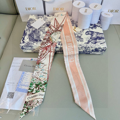 CD Twilly Mini Scarf 105cm Light Pink Colorful Mulberry Silk 945717
