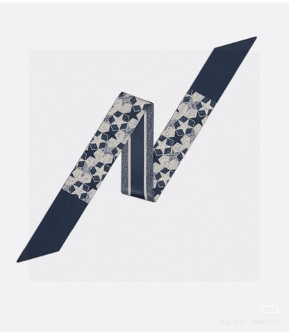 CD Twilly Mini Scarf 105cm Navy Blue Mulberry Silk 949193
