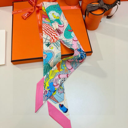 HM Twilly Mini Scarf 86CM Pink Colorful Mulberry Silk 957044