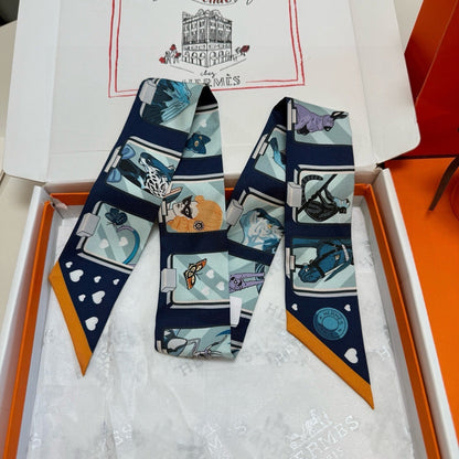 HM Twilly Mini Scarf 86CM Navy Blue Mulberry Silk 957157