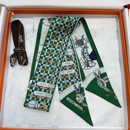 HM Twilly Mini Scarf 86CM Green Mulberry Silk 968840