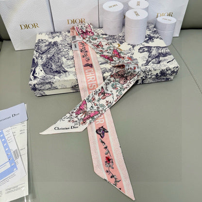 CD Twilly Mini Scarf 105cm Light Pink Colorful Mulberry Silk 969062