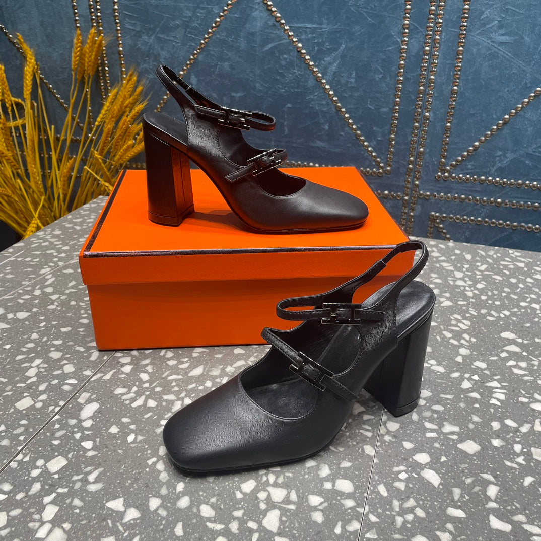 HM Jackie 80 Pump Black Cowhide  962919