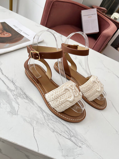 Celine 25C Lympia Sandal White Fabric with Calfskin 238175