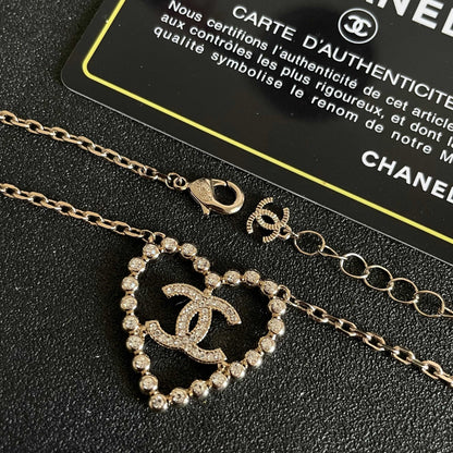 CC Vintage Heart Double C Diamond Gold Necklaces