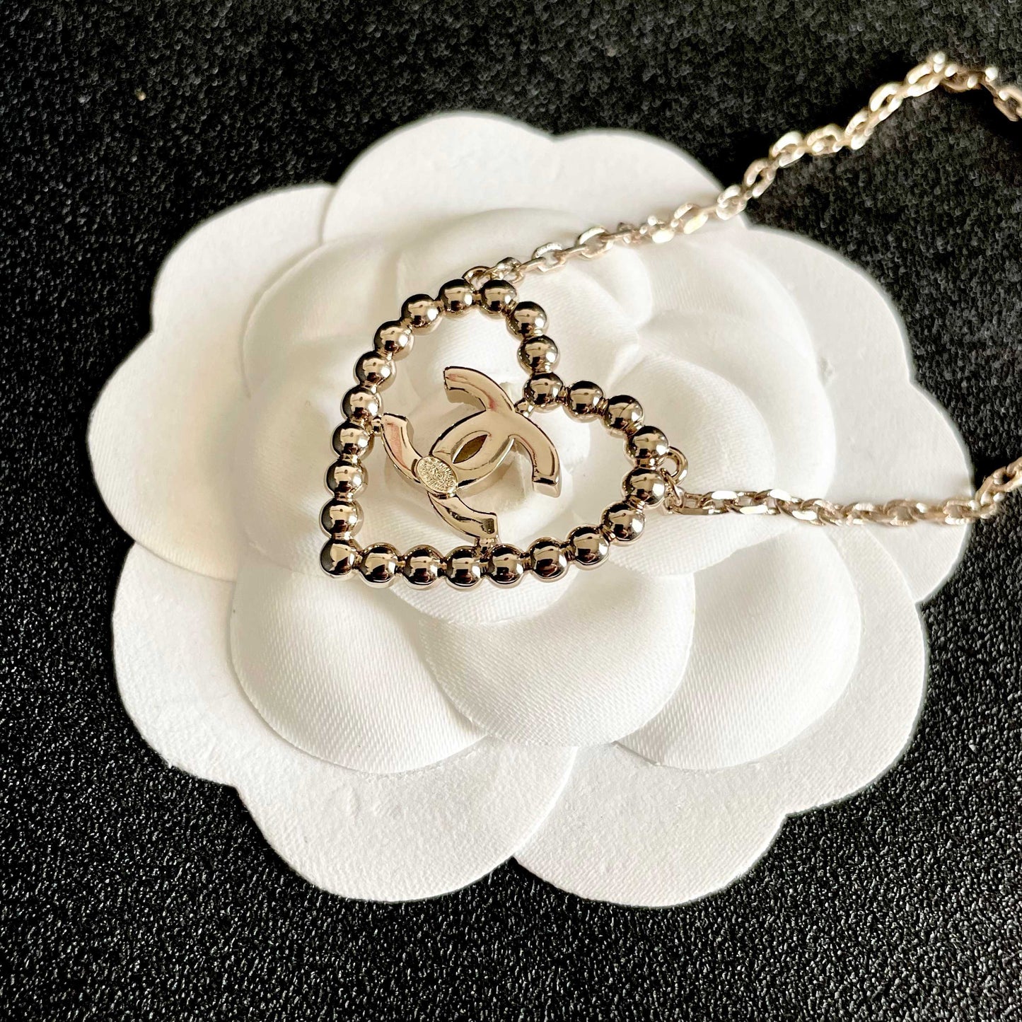 CC Vintage Heart Double C Diamond Gold Necklaces