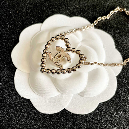 CC Vintage Heart Double C Diamond Gold Necklaces