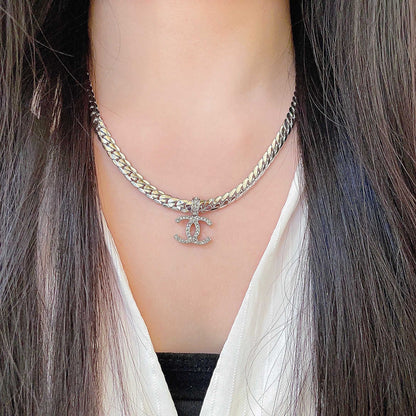 CC Plated Curb Chain Sliver Diamond Necklace