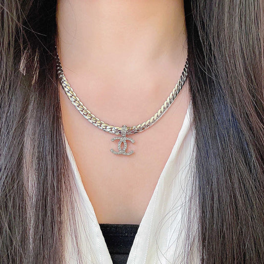 CC Plated Curb Chain Sliver Diamond Necklace