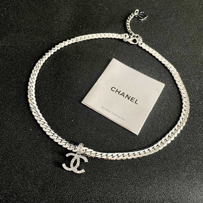 CC Plated Curb Chain Sliver Diamond Necklace