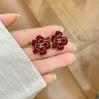 CC Camellia Double C Red Gold Earrings