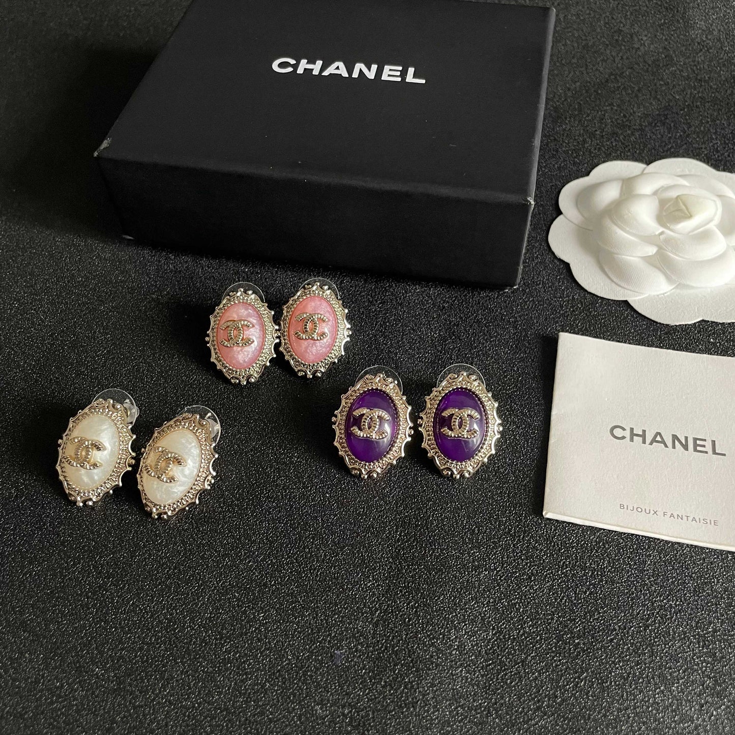 CC Double C Purple Pearl Gold Earrings
