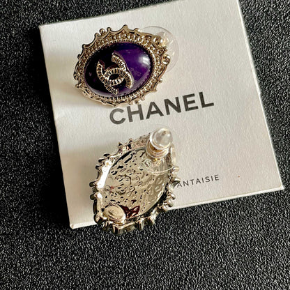 CC Double C Purple Pearl Gold Earrings