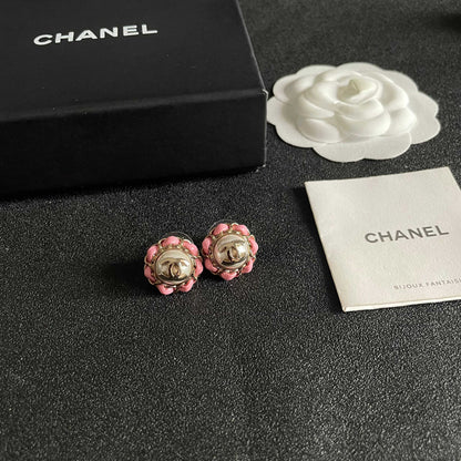CC Pendant Double C Pink Pearl Gold Earrings 558643