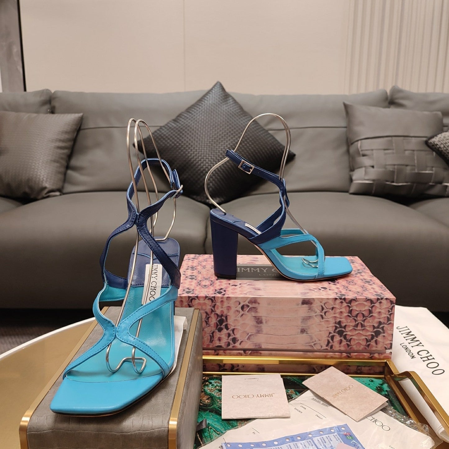 Jimmy 25 Azie Colorblock Sandal 11CM NCS Blue Calfskin 240111