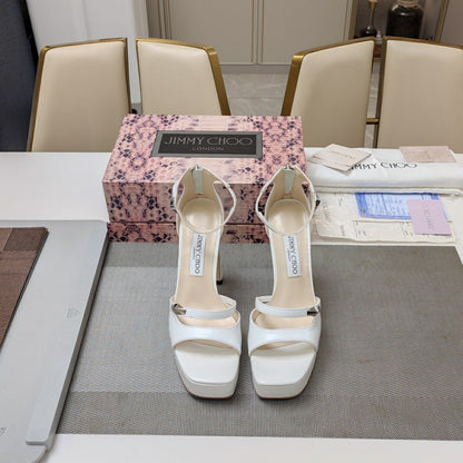 Jimmy 25 Platform Sandal Heels White Nappa Cowhide 240007